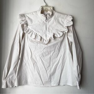 Moelleux White Ruffle Long Sleeve Blouse M